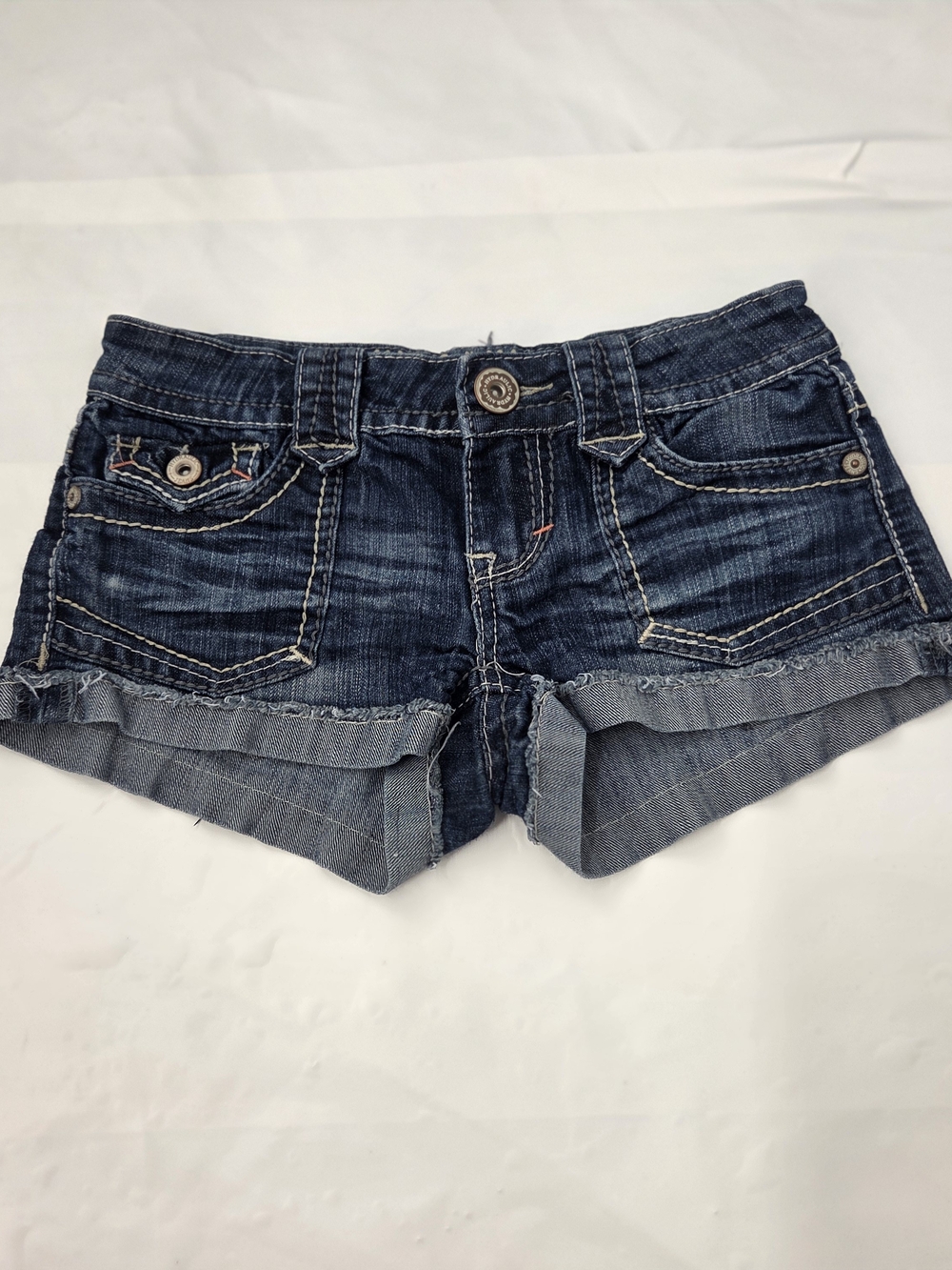 Vtg Hydraulic Low Rise Denim Shorts Flap Pocket Embroidered Y2K Goth McBling 3/4